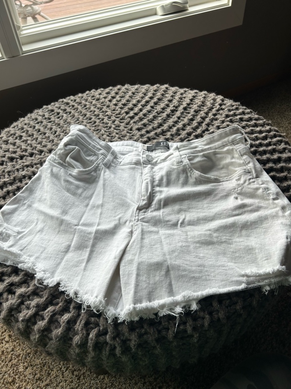 Kut from the Kloth White Distressed Frayed Denim Shorts